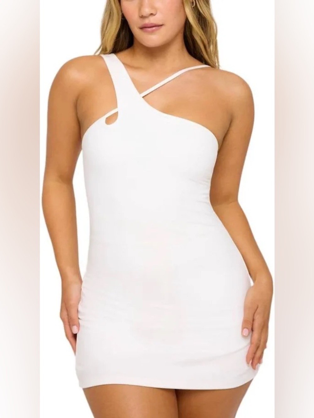 Spiritual Gangster One-Shoulder White Cutout Bodycon Dress